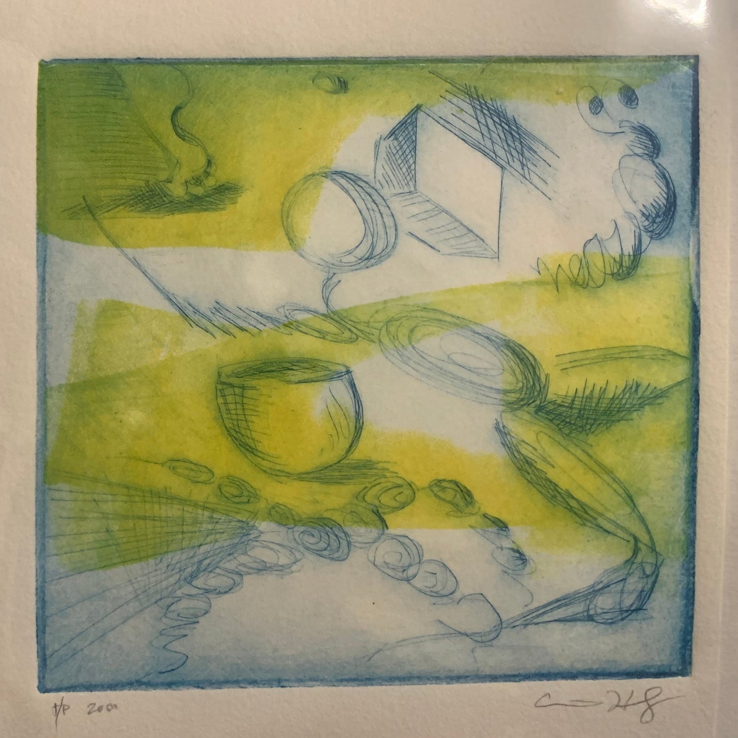 ART PRINT - Abstract Cube Figure drypoint by Adriana Bergstrom