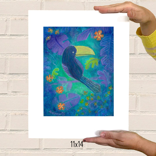 PRINT - Deep Jungle Toucan, art print featuring original art by Adriana Bergstrom (Adriprints)