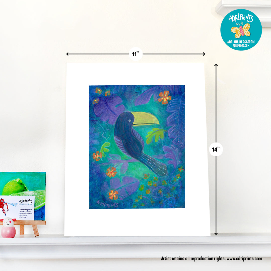 ART PRINT - Deep Jungle Toucan, art print featuring original art by Adriana Bergstrom (Adriprints)