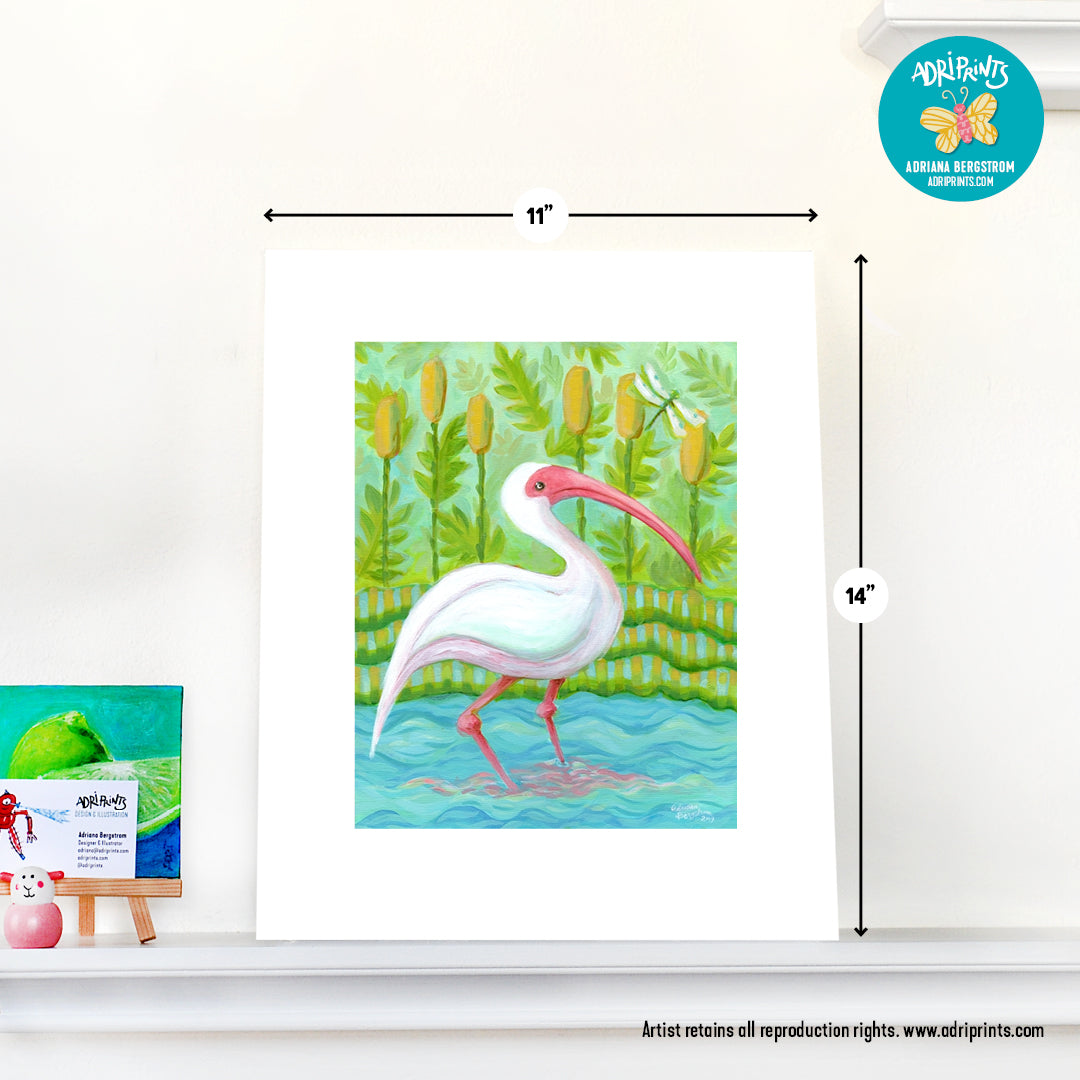 PRINT - Ibis Wading Bird, art print in various sizes featuring art by Adriana Bergstrom (Adriprints)