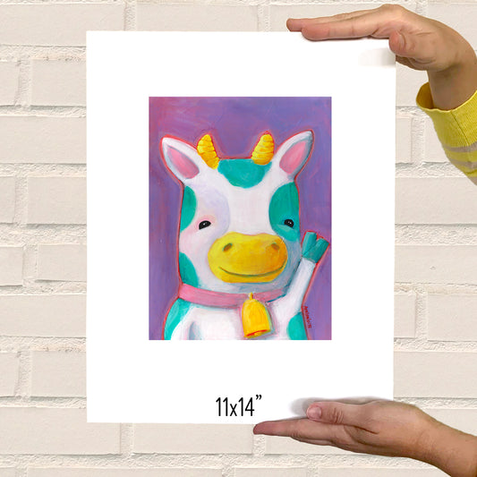 PRINT - Teal Spotted Cow on Purple ART PRINT in various sizes featuring original artwork by Adriana Bergstrom (Adriprints)