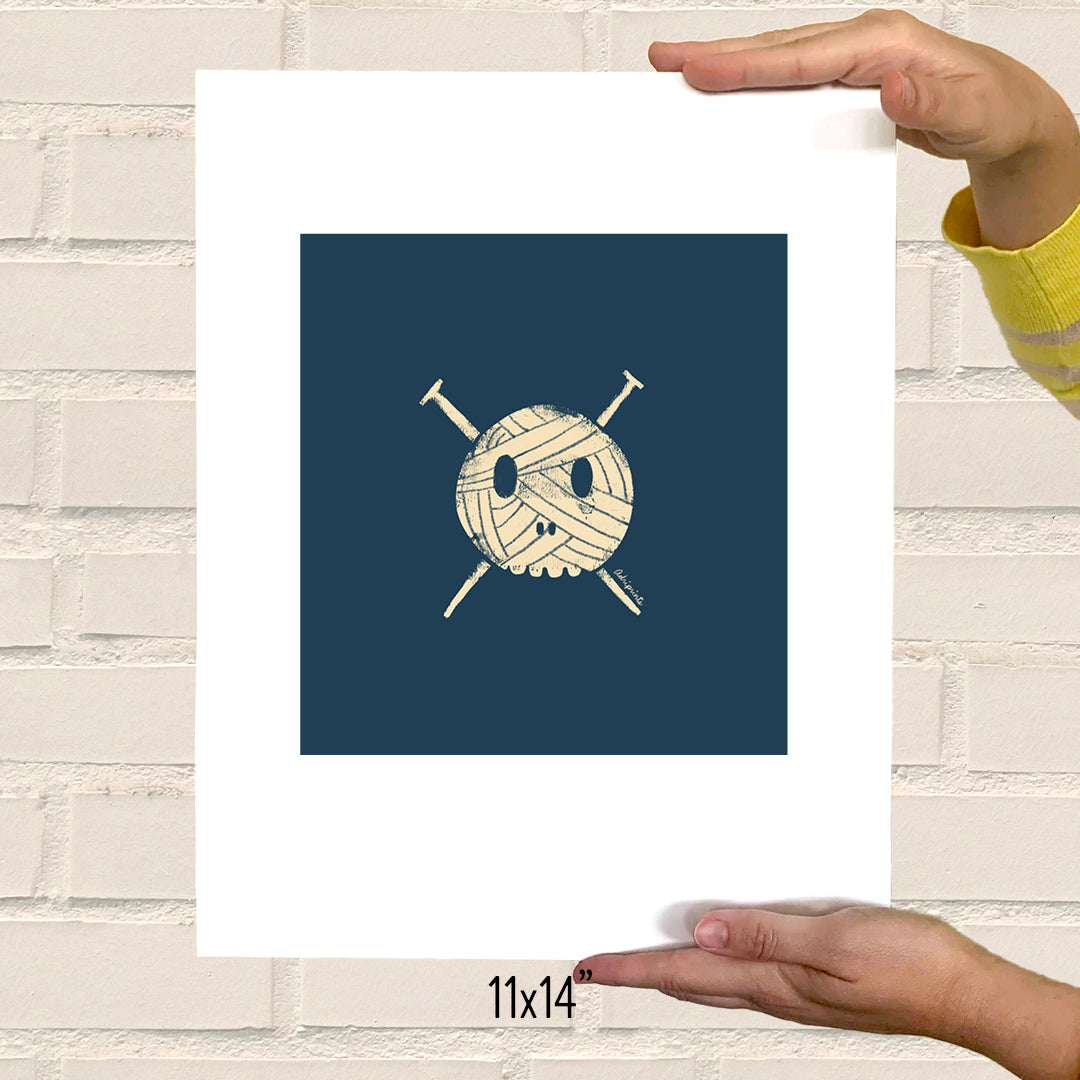 PRINT - Knitting Yarn Skull and Crossbones art print featuring art by Adriana Bergstrom (Adriprints)