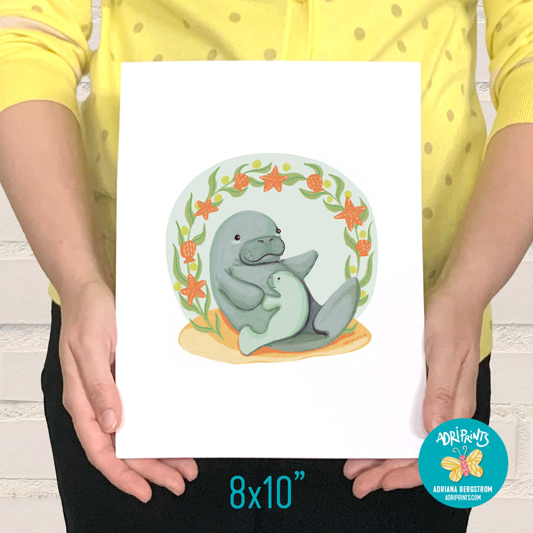 ART PRINT - Manatee Mama, Giclee ART PRINT in various sizes of artwork by Adriana Bergstrom