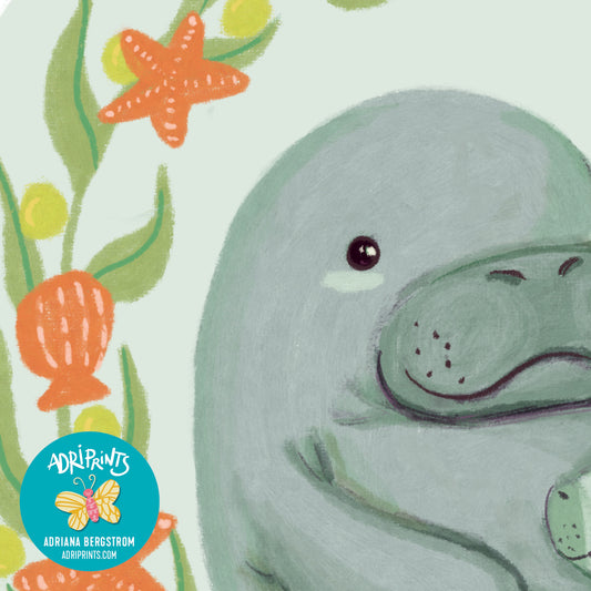 PRINT - Manatee Mama, Giclee ART PRINT in various sizes of artwork by Adriana Bergstrom