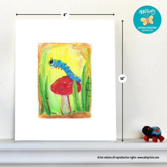 PRINT - Blue Caterpillar, art print in various sizes featuring art by Adriana Bergstrom