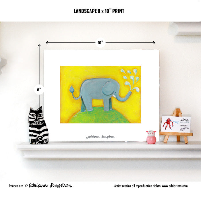 PRINT - Elephant Splash printed artwork by Adriana Bergstrom (Adriprints)