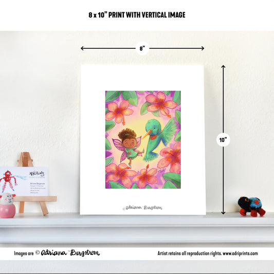 PRINT - Fairy and Hummingbird print featuring art by Adriana Bergstrom (Adriprints)