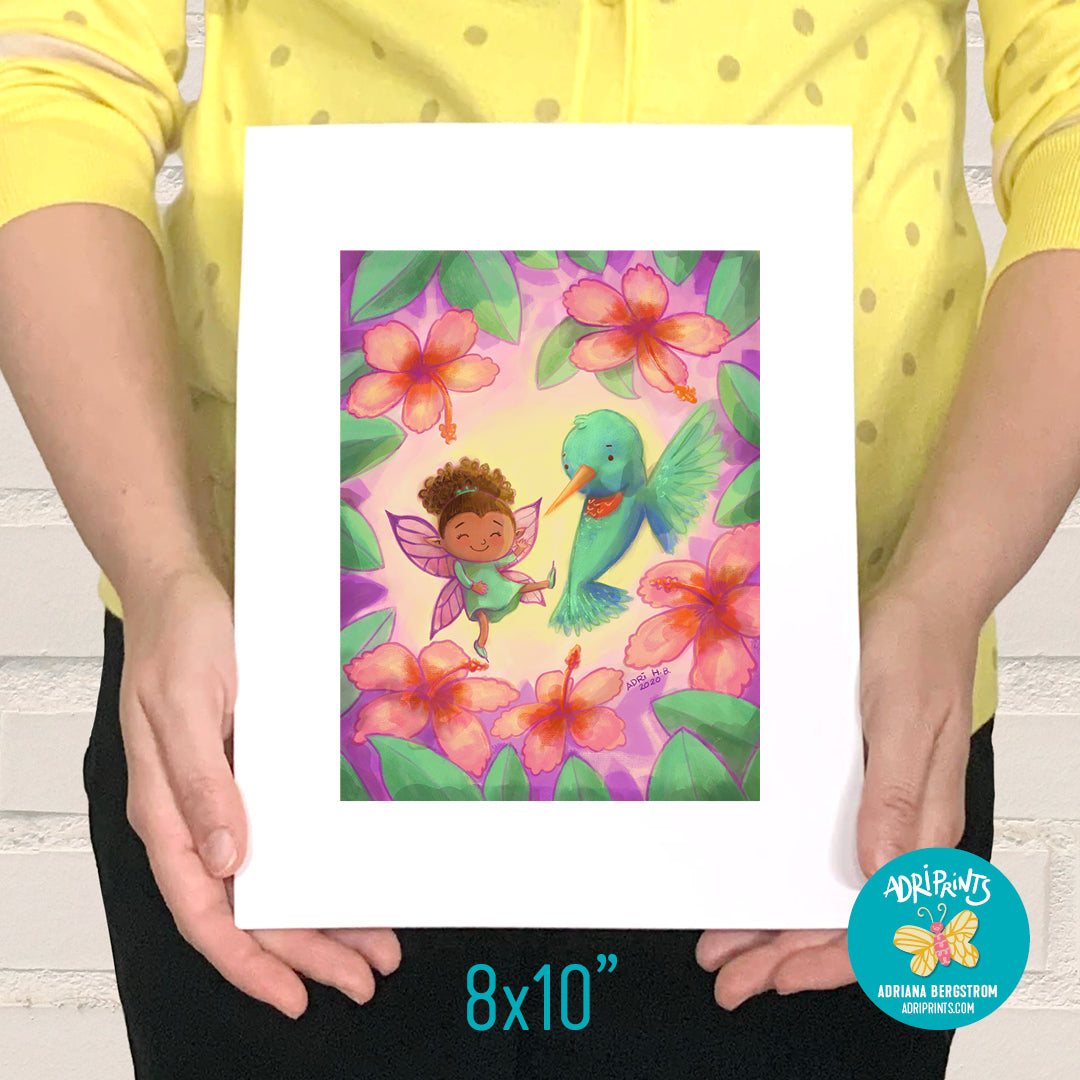 ART PRINT - Fairy and Hummingbird print featuring art by Adriana Bergstrom (Adriprints)