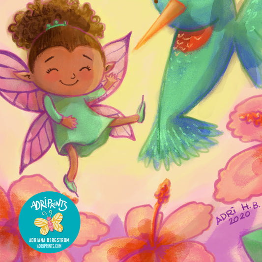 PRINT - Fairy and Hummingbird print featuring art by Adriana Bergstrom (Adriprints)