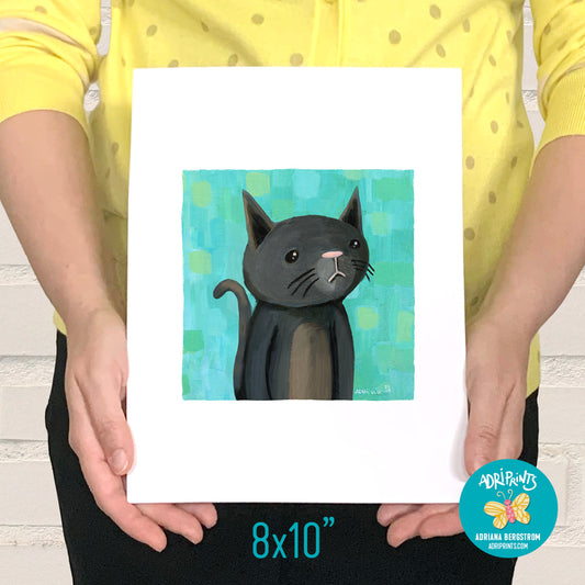 PRINT - Wistful Grey Cat art by Adriana Bergstrom (Adriprints)