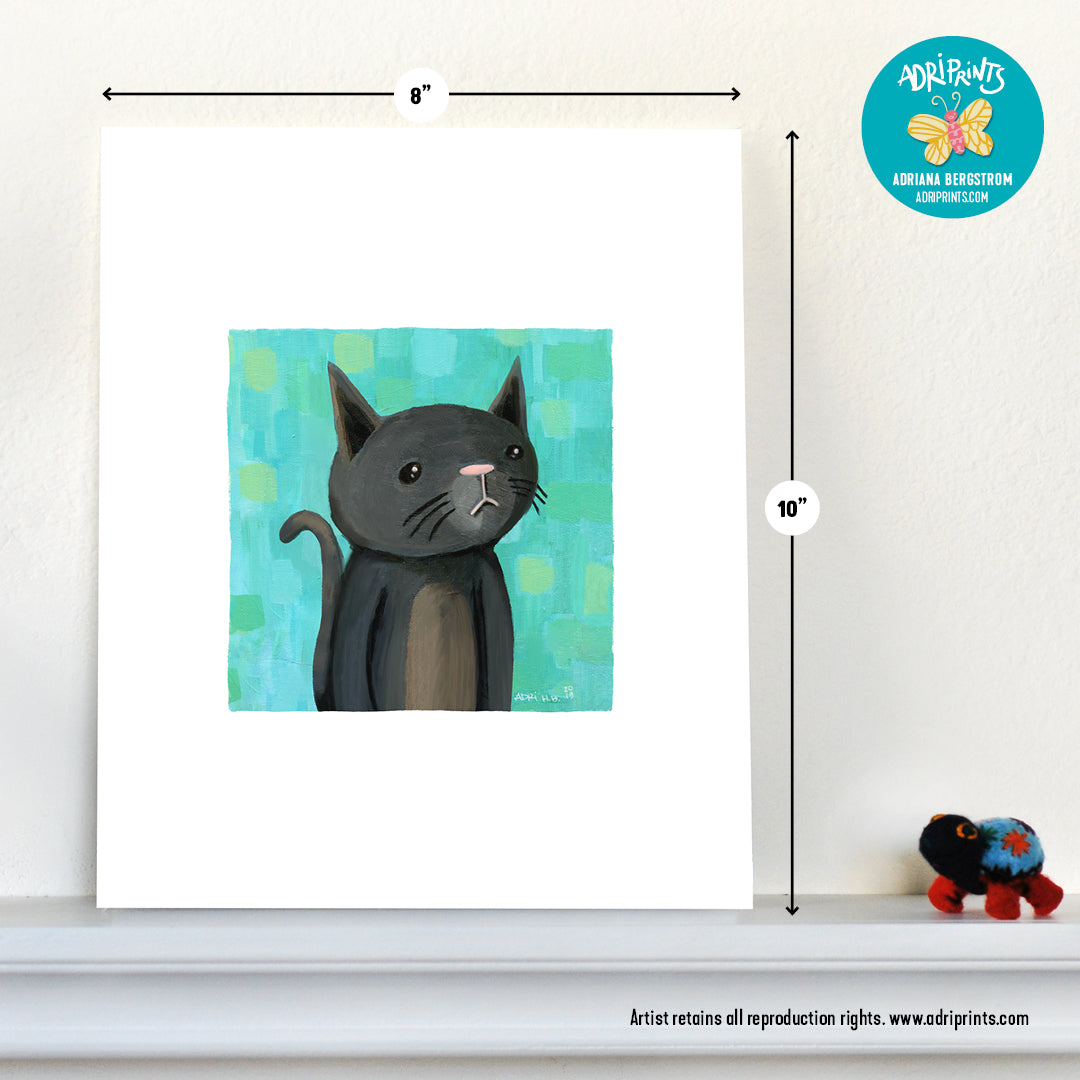 PRINT - Wistful Grey Cat art by Adriana Bergstrom (Adriprints)