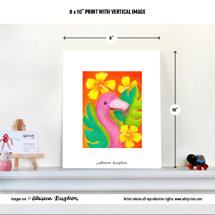 PRINT - Flamingo & Hibiscus, tropical, coastal room decor by Adriana Bergstrom