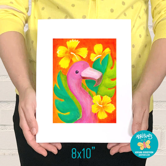 PRINT - Flamingo & Hibiscus, tropical, coastal room decor by Adriana Bergstrom