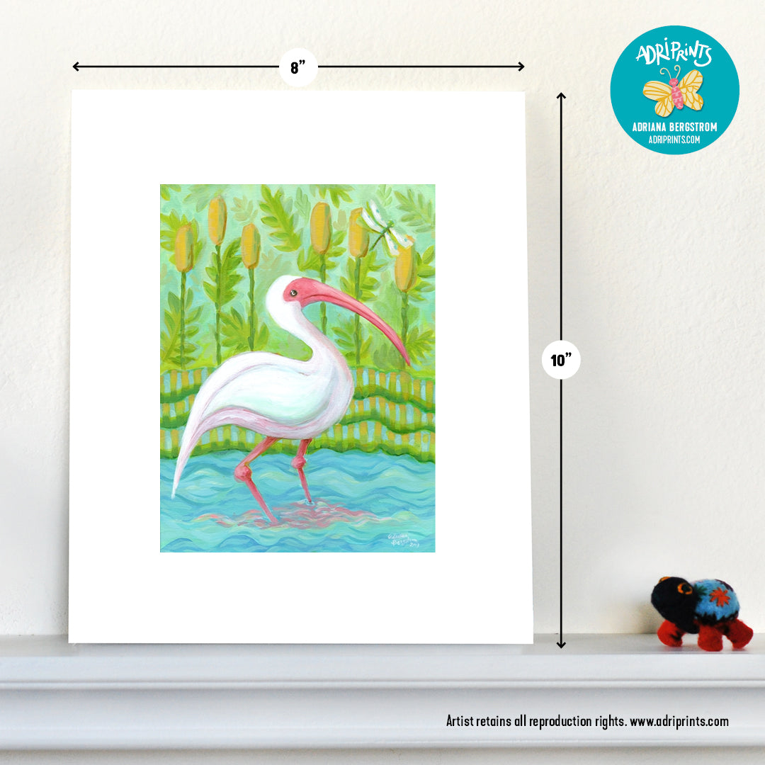 PRINT - Ibis Wading Bird, art print in various sizes featuring art by Adriana Bergstrom (Adriprints)