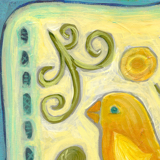 PRINT - Yellow Folk Art Bird print of painting by Adriana Bergstrom (Adriprints)