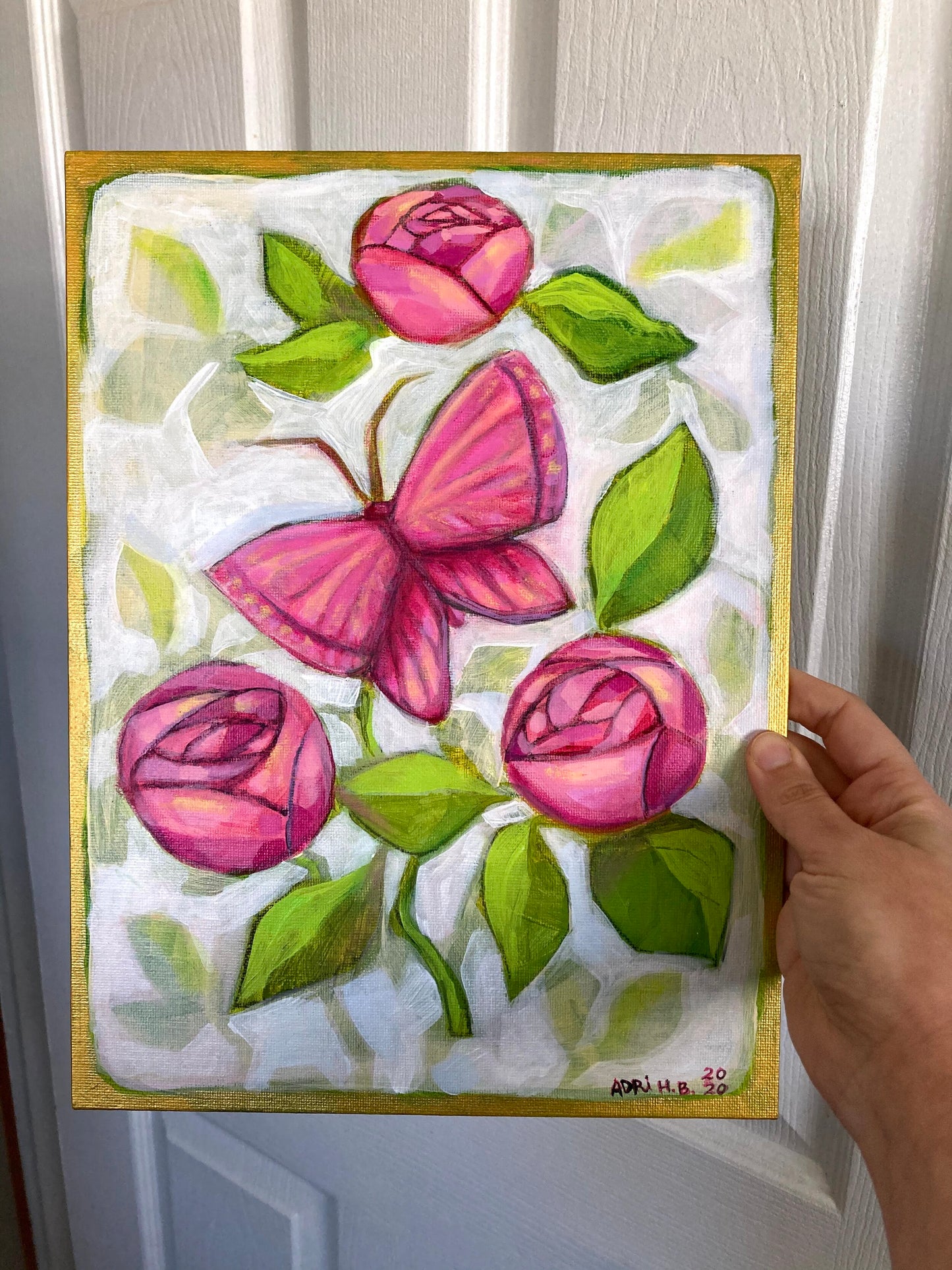 Butterfly and Pink Roses (original)