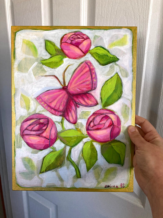 Butterfly and Pink Roses (original)