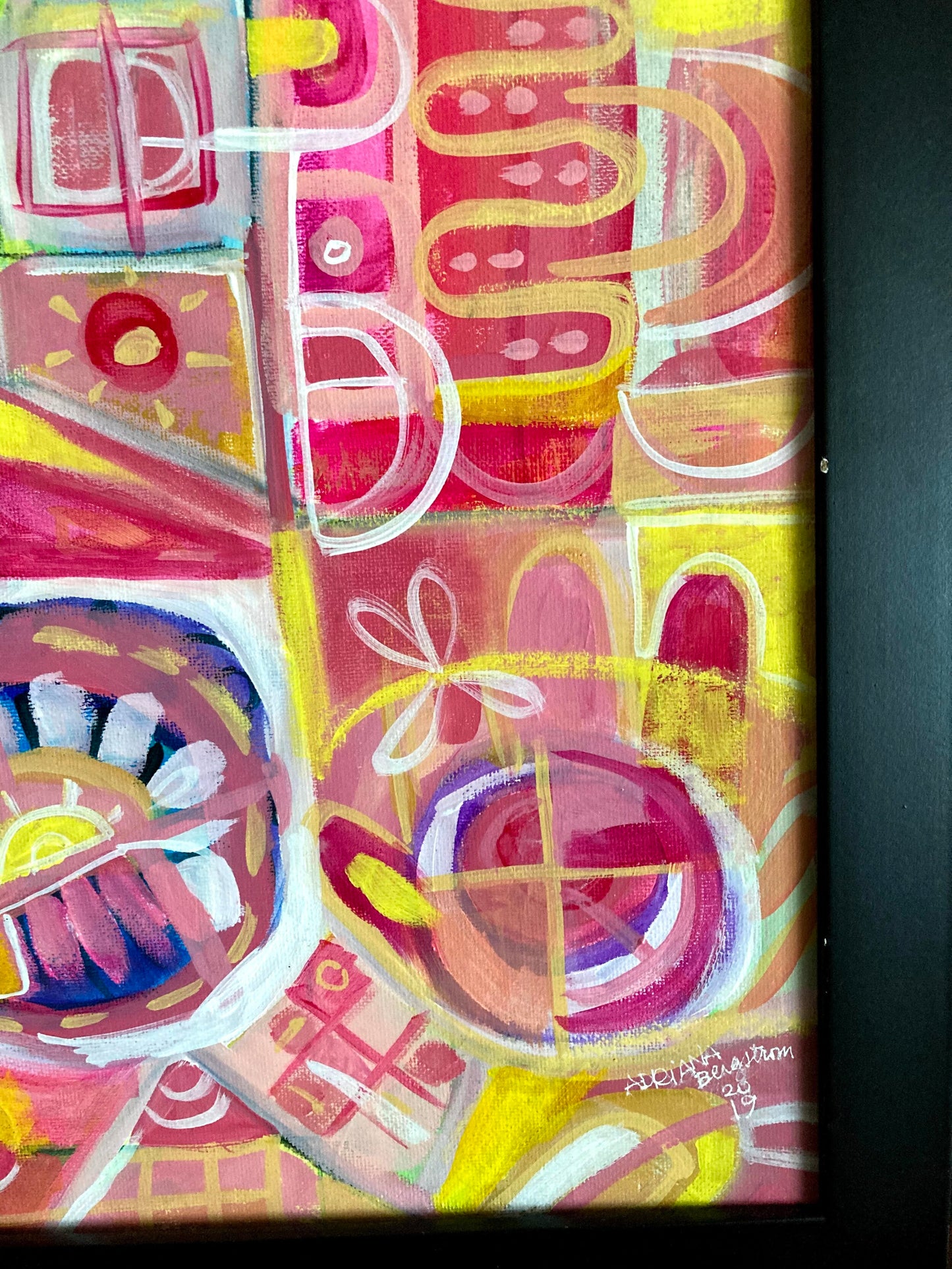 Pink, yellow, and white abstract (original)