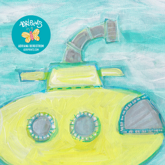 PRINT - Little Yellow Submarine Giclee PRINT of original painting by Adriprints, for undersea nursery