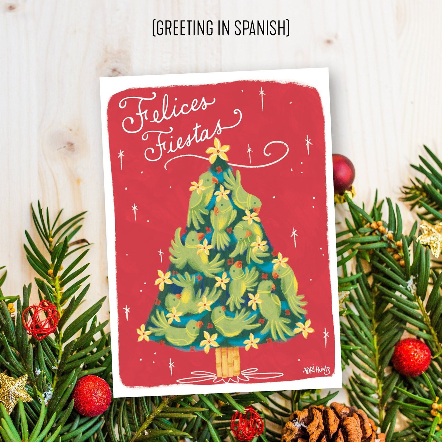 Tropical Christmas Tree, eco-friendly greetings, boxed 10 pack card set, art by Adriana Bergstrom