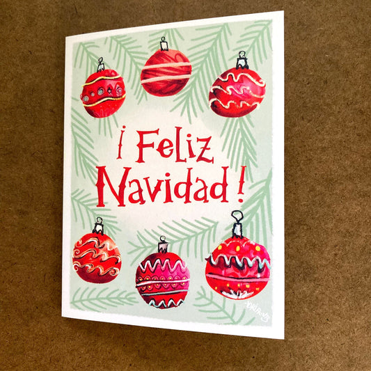 HOLIDAY Feliz Navidad Ornaments eco-friendly 10 pack card set, art by Adriana Bergstrom
