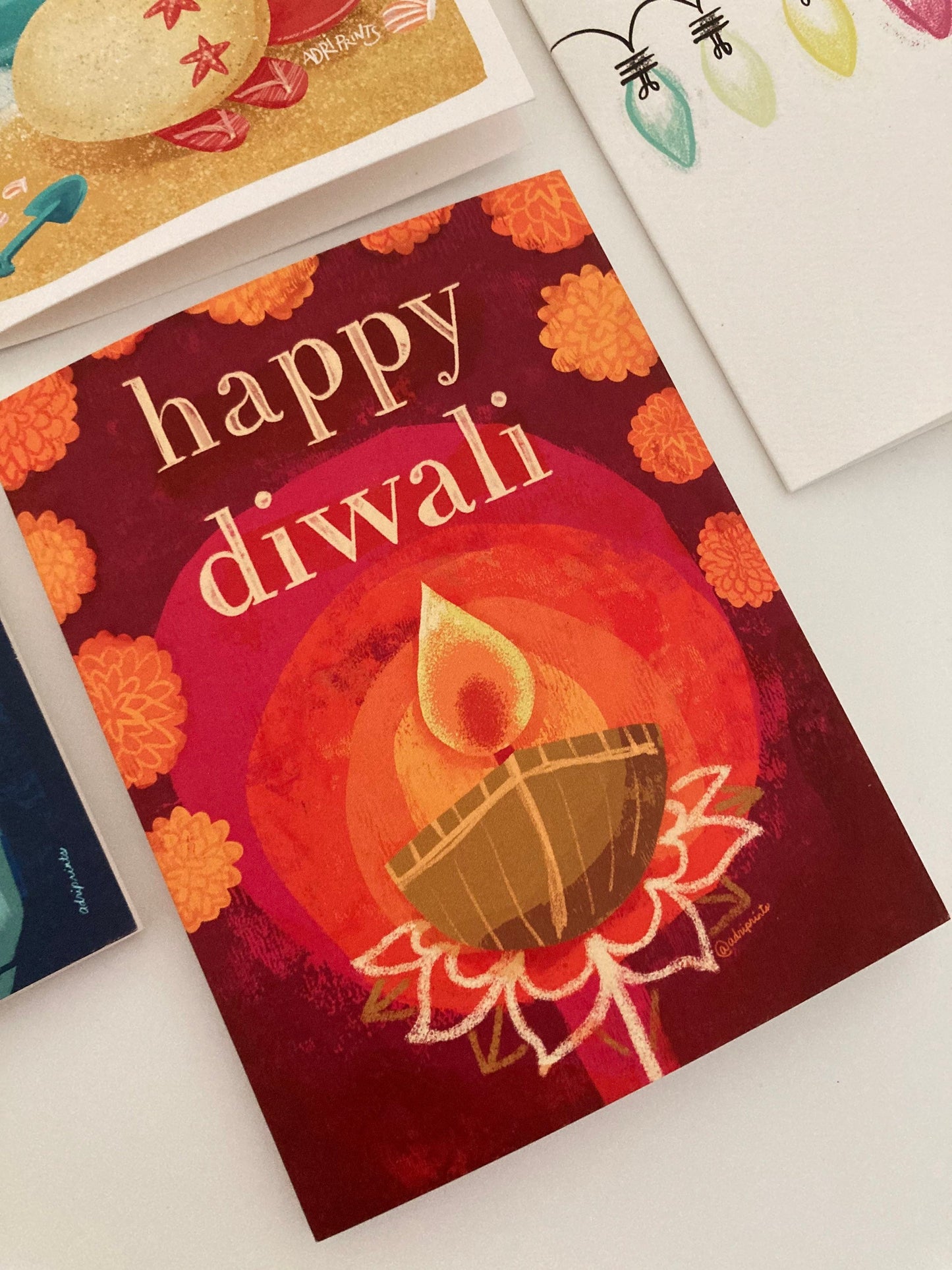 Happy Diwali eco-friendly greetings, boxed 10 pack card set, art by Adriana Bergstrom