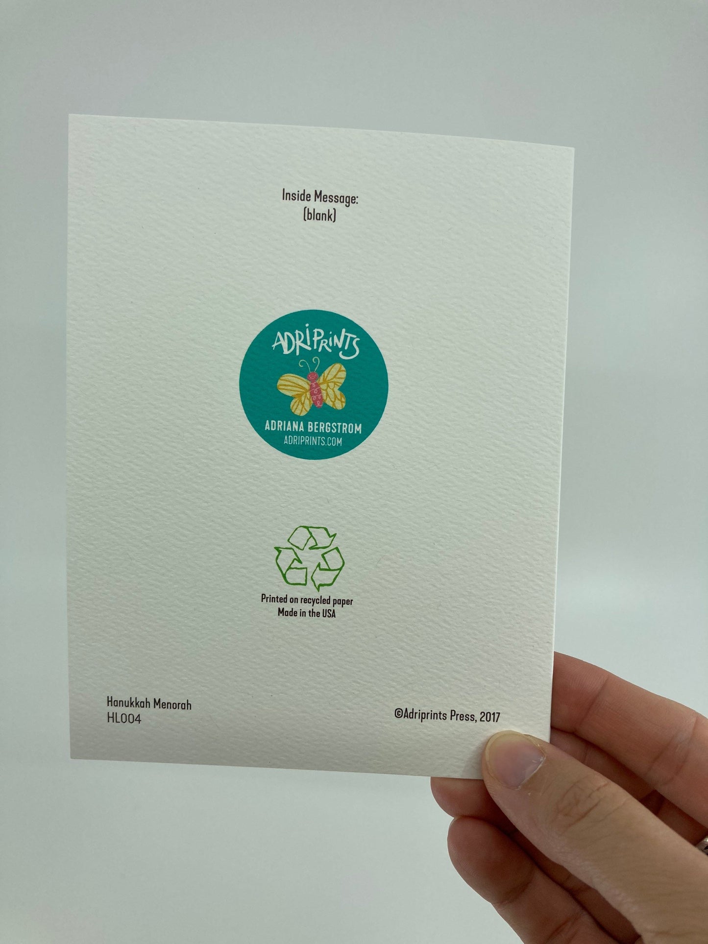 Happy Hanukkah Menorah, minimalist eco-friendly greetings, boxed 10 pack card set, art by Adriana Bergstrom