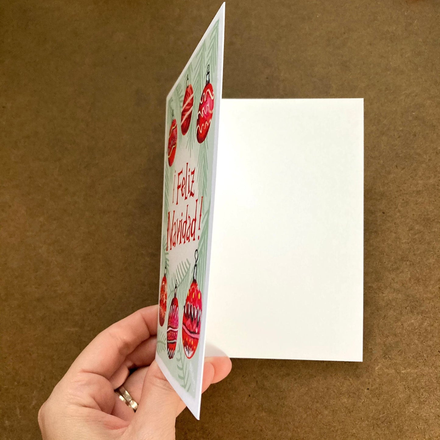 HOLIDAY Feliz Navidad Ornaments eco-friendly 10 pack card set, art by Adriana Bergstrom