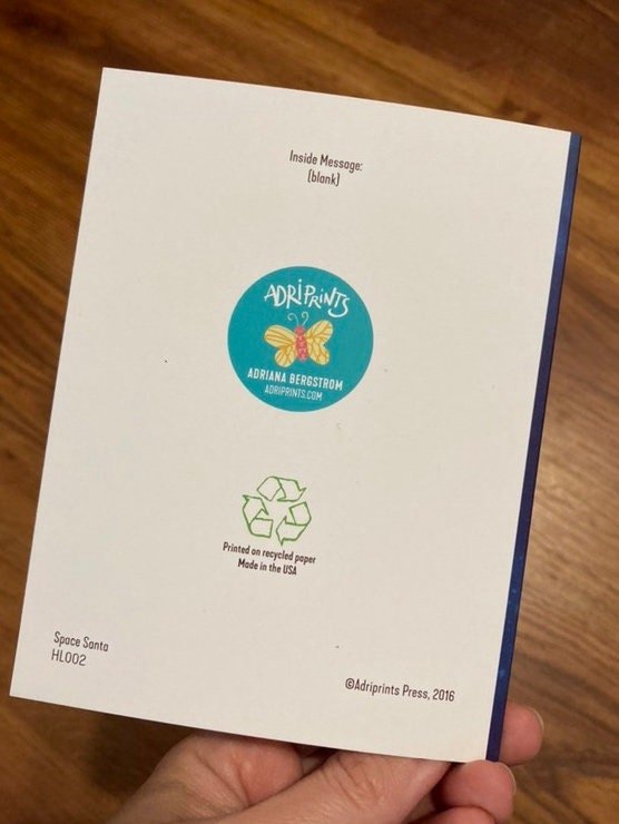 HOLIDAY Space Santa eco-friendly greetings, boxed 10 pack card set, art by Adriana Bergstrom