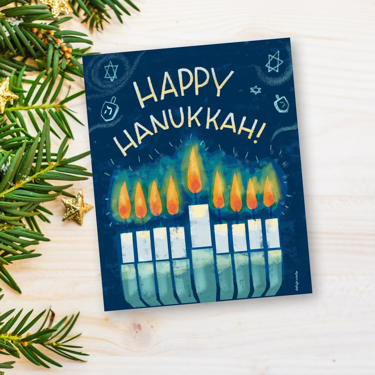 Bright and Cheerful Hanukkah Cards, eco-friendly greetings, 10 card set, art by Adriana Bergstrom