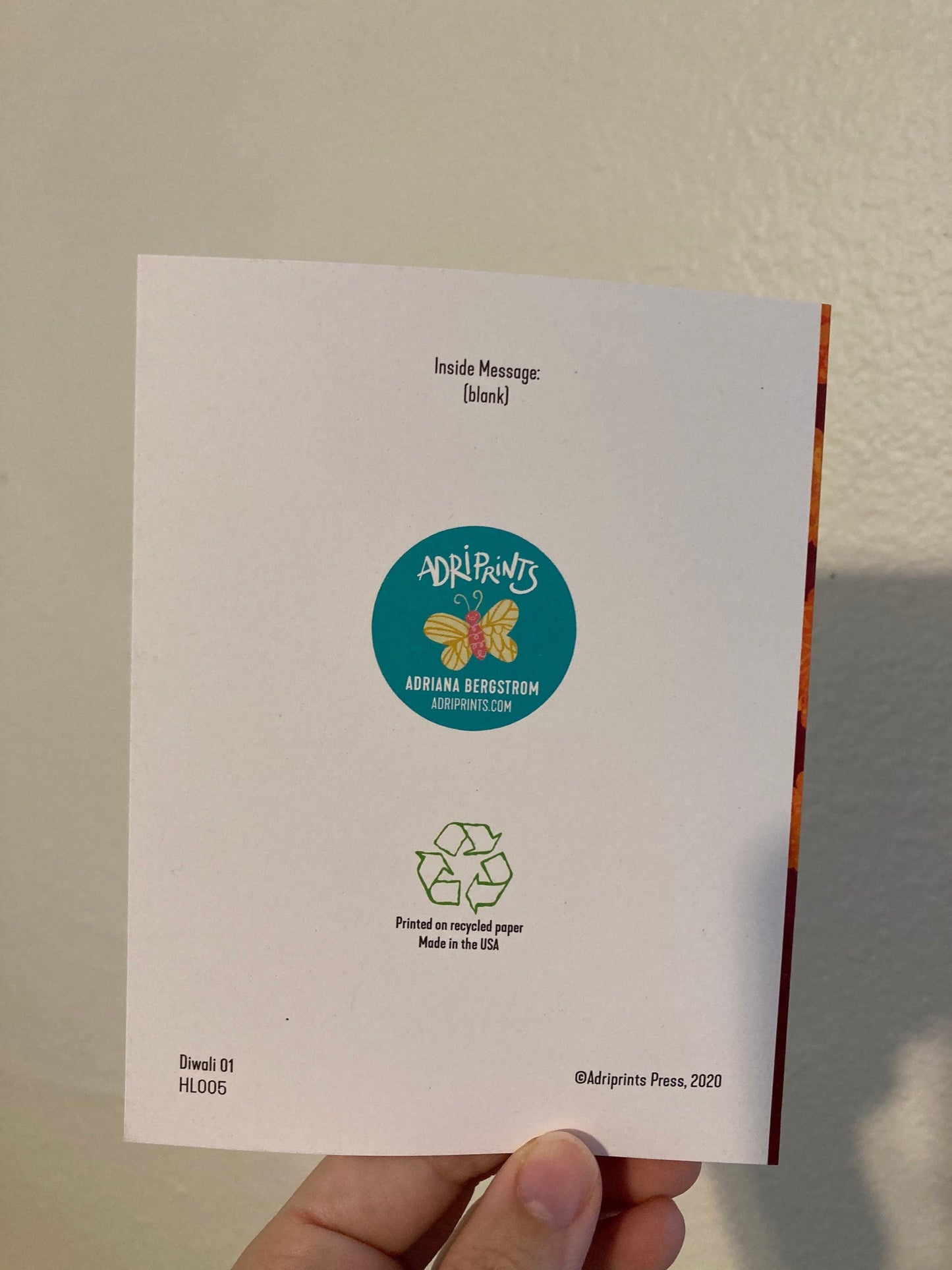 Happy Diwali eco-friendly greetings, boxed 10 pack card set, art by Adriana Bergstrom