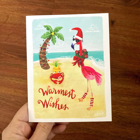 HOLIDAY- Warm Wishes Flamingo eco-friendly greetings, boxed 10 pack card set