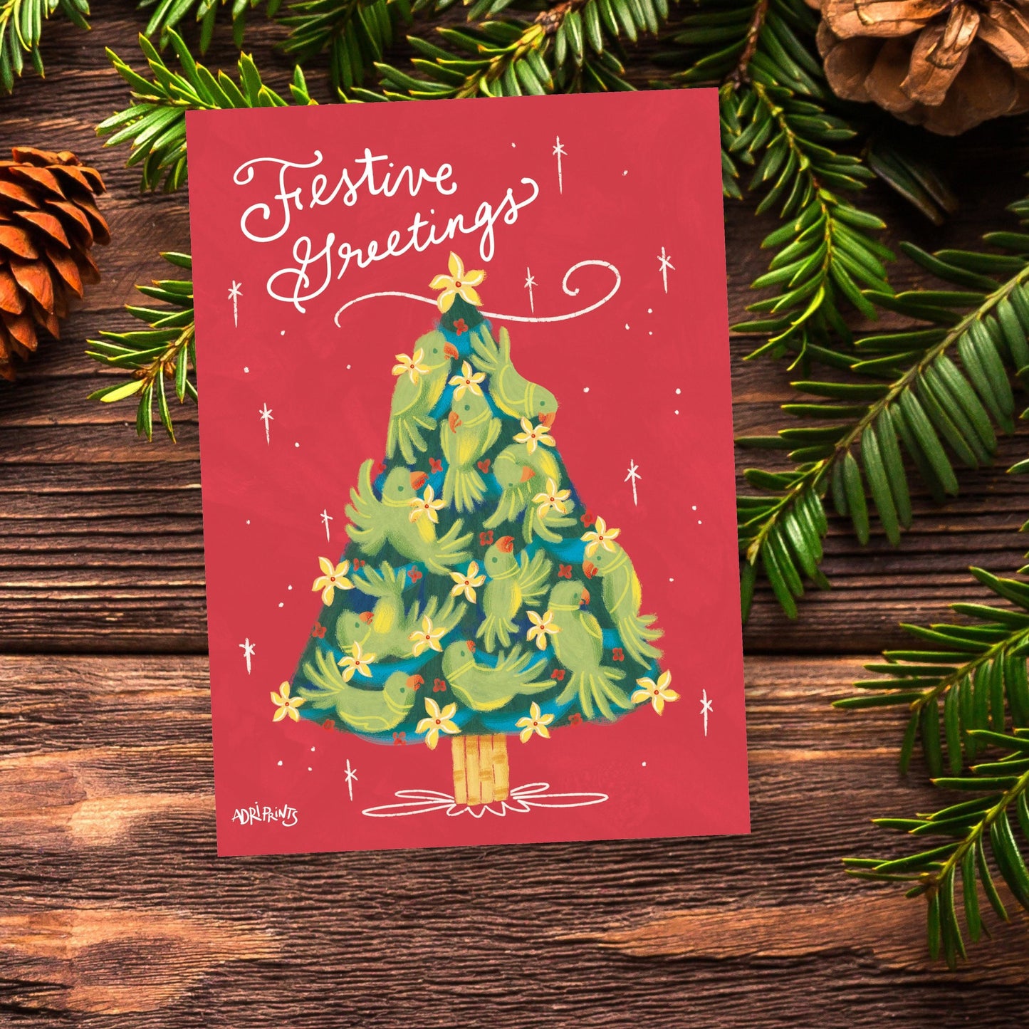 Tropical Christmas Tree, eco-friendly greetings, boxed 10 pack card set, art by Adriana Bergstrom