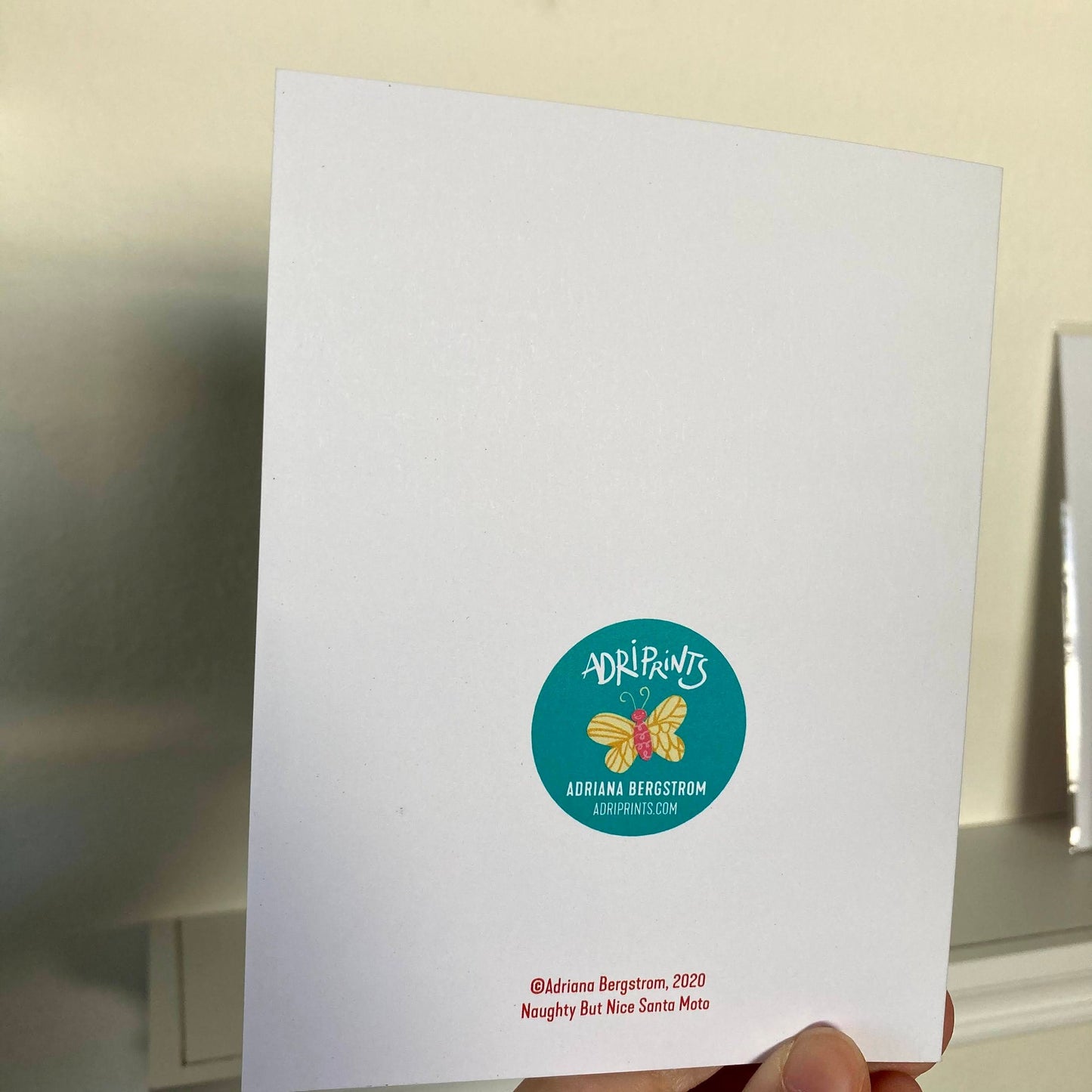 Santa on a Motorcycle eco-friendly greetings, boxed 10 pack card set, art by Adriana Bergstrom