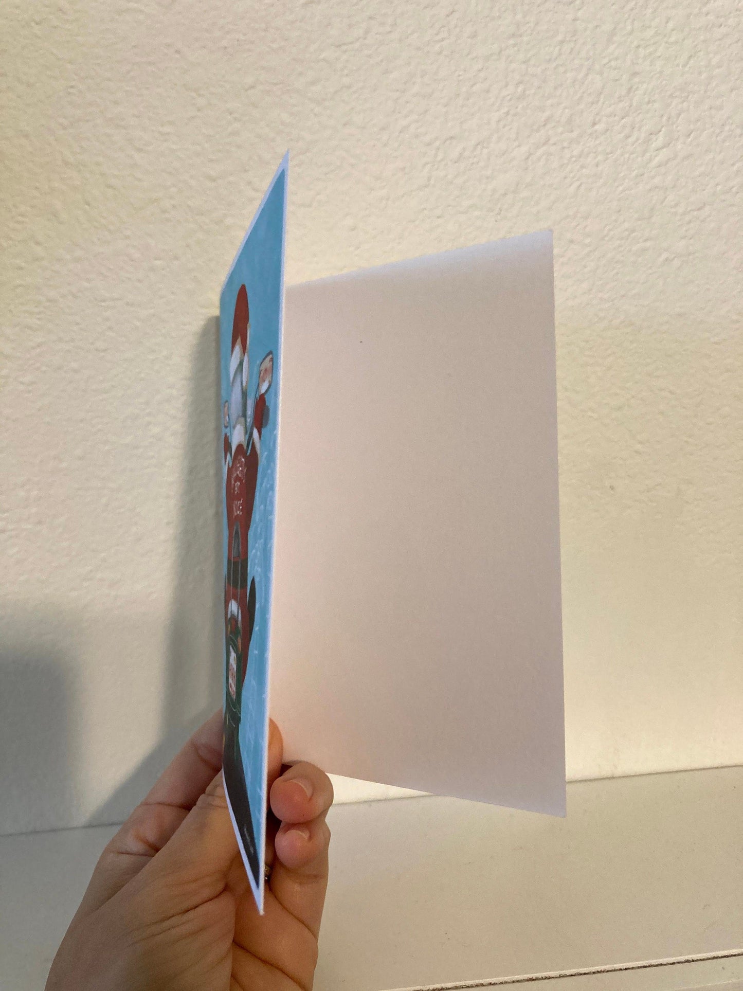 Santa on a Motorcycle eco-friendly greetings, boxed 10 pack card set, art by Adriana Bergstrom