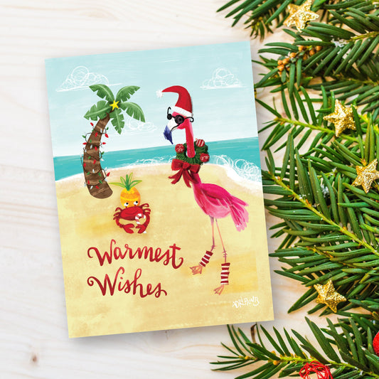 HOLIDAY- Warm Wishes Flamingo eco-friendly greetings, boxed 10 pack card set