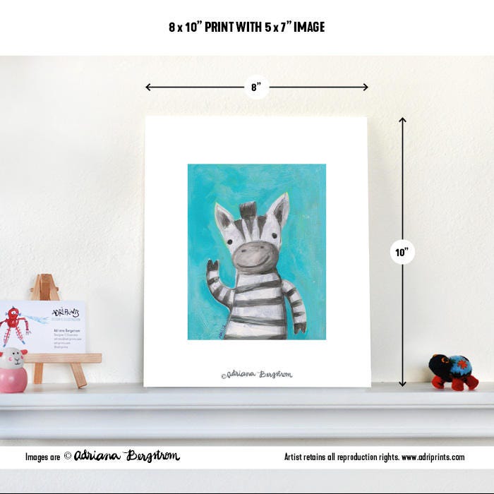 ART PRINT - Zebra Says Hello, featuring art by Adriana Bergstrom (Adriprints)