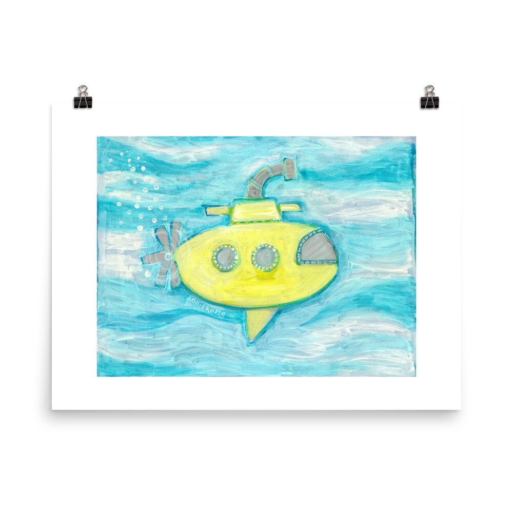 ART PRINT - Little Yellow Submarine Giclee PRINT of original painting by Adriprints, for undersea nursery