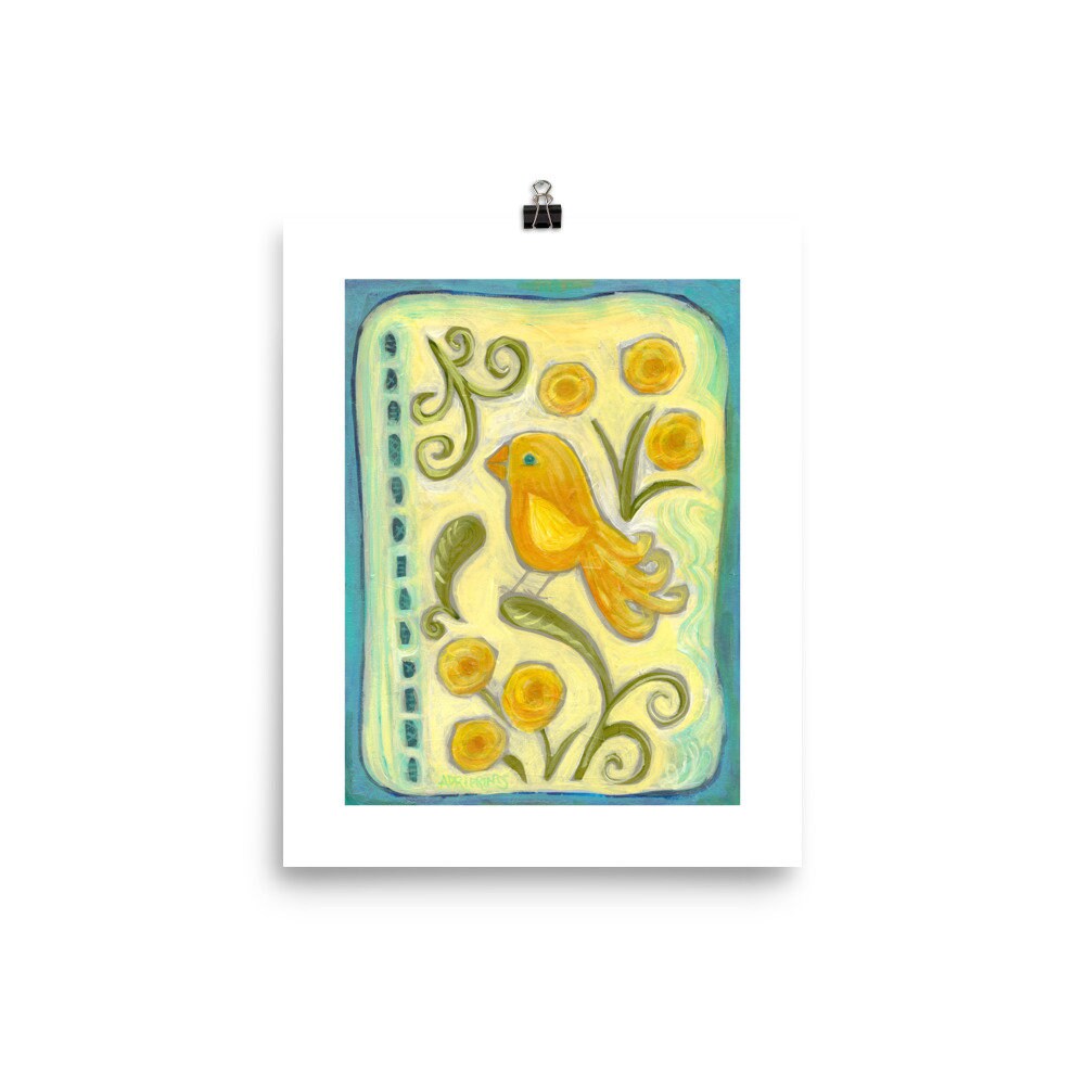 ART PRINT - Yellow Folk Art Bird print of painting by Adriana Bergstrom (Adriprints)