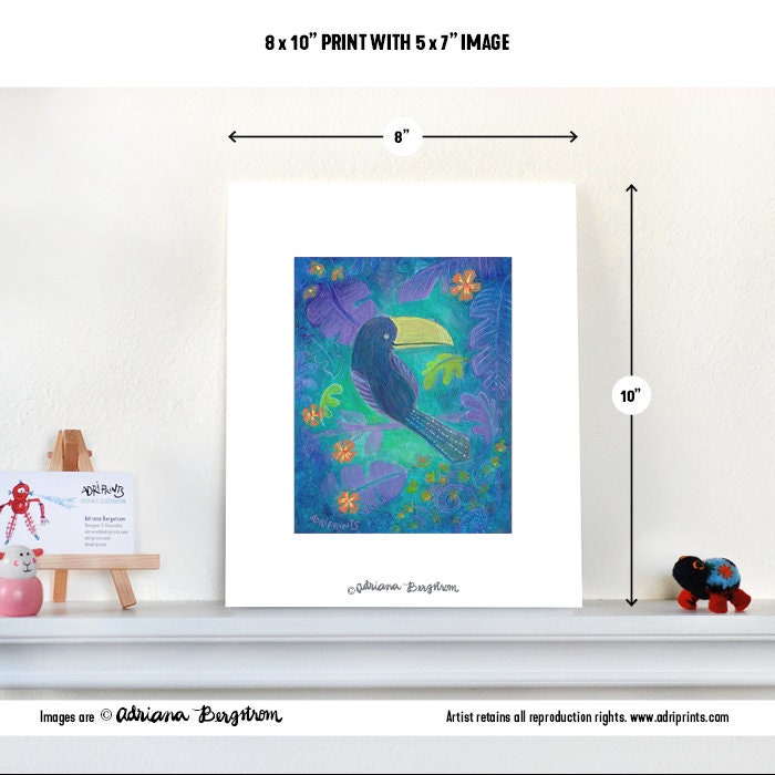 PRINT - Deep Jungle Toucan, art print featuring original art by Adriana Bergstrom (Adriprints)