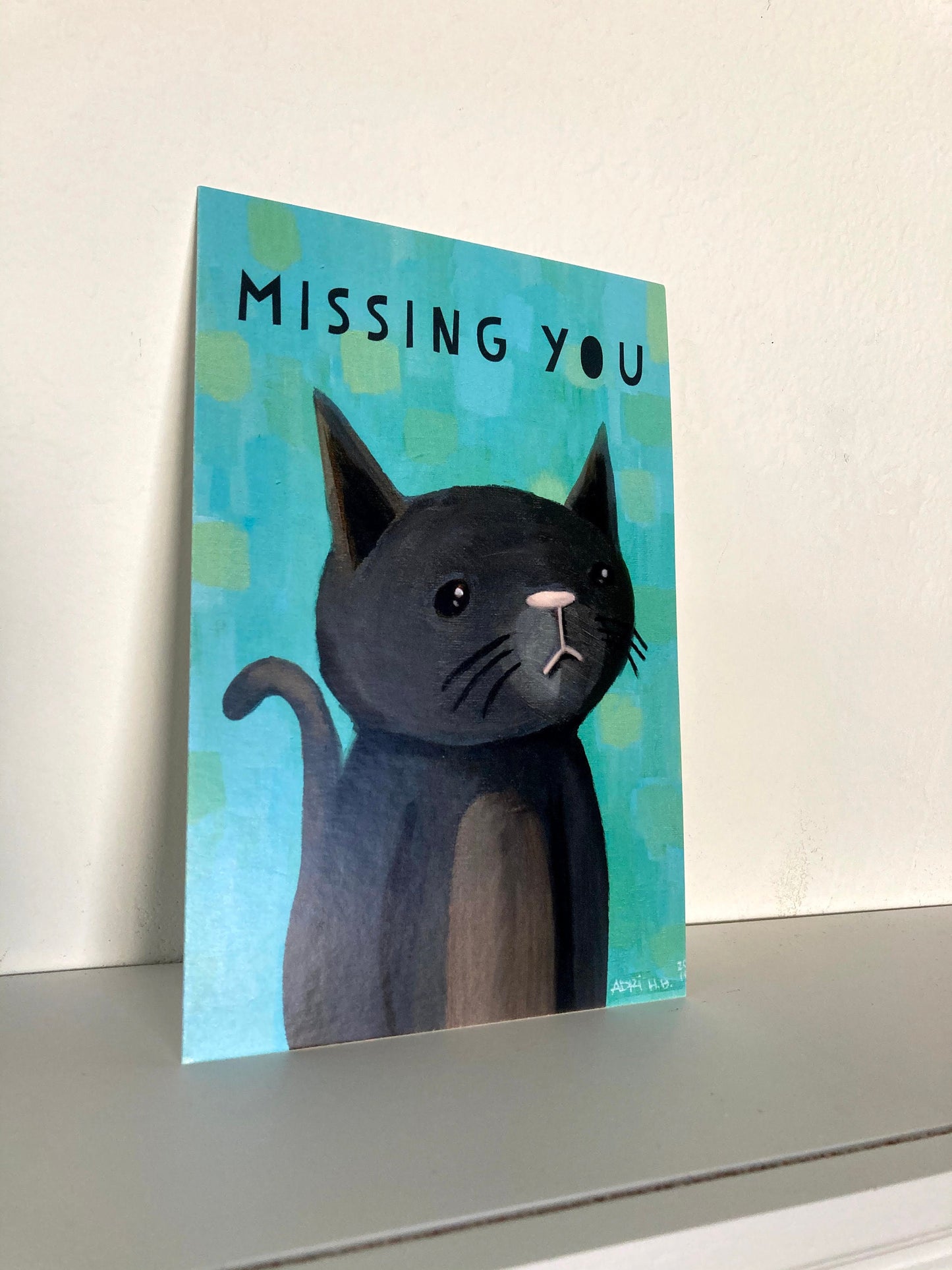 Miss You Wistful Cat postcard, 10 pack of postcards, art by Adriana Bergstrom, adriprints