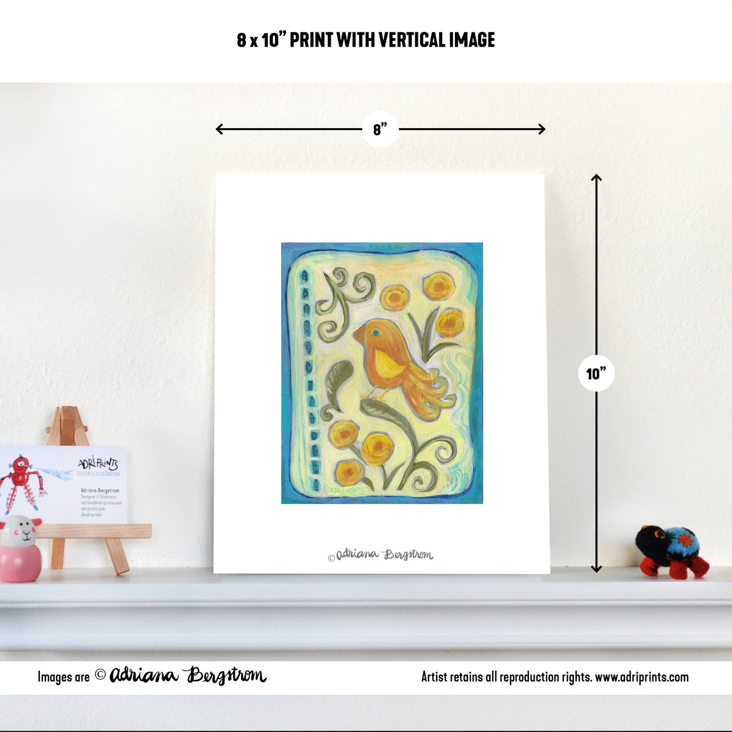 ART PRINT - Yellow Folk Art Bird print of painting by Adriana Bergstrom (Adriprints)