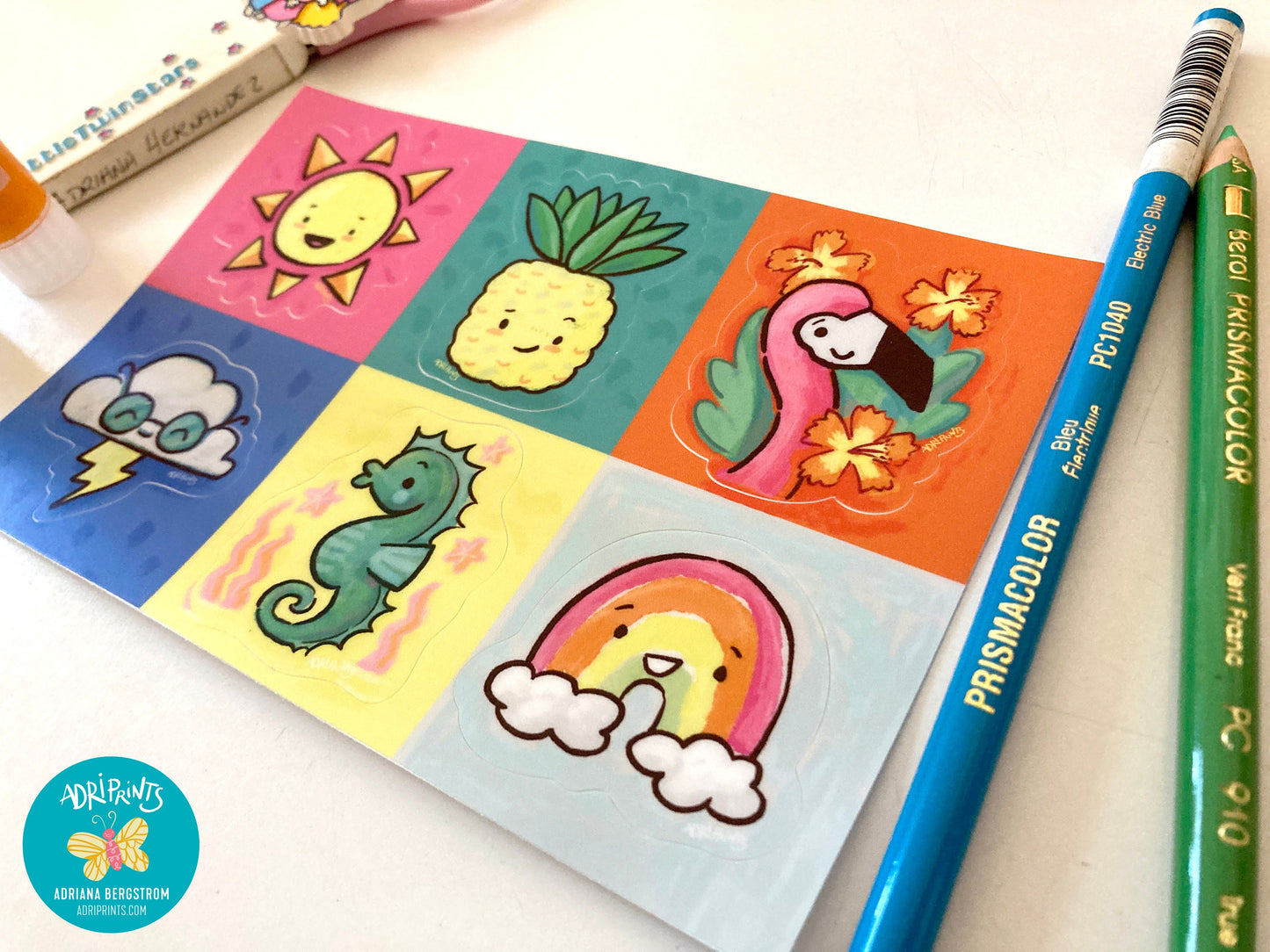 Tropical Sunshine Sticker Sheet, 6 stickers featuring art by Adriana Bergstrom (Adriprints)
