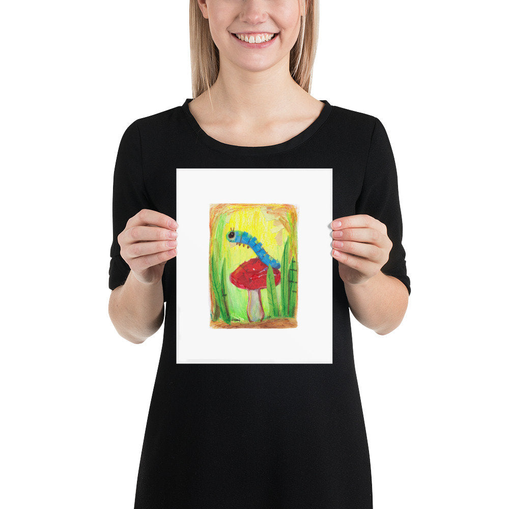 PRINT - Blue Caterpillar, art print in various sizes featuring art by Adriana Bergstrom