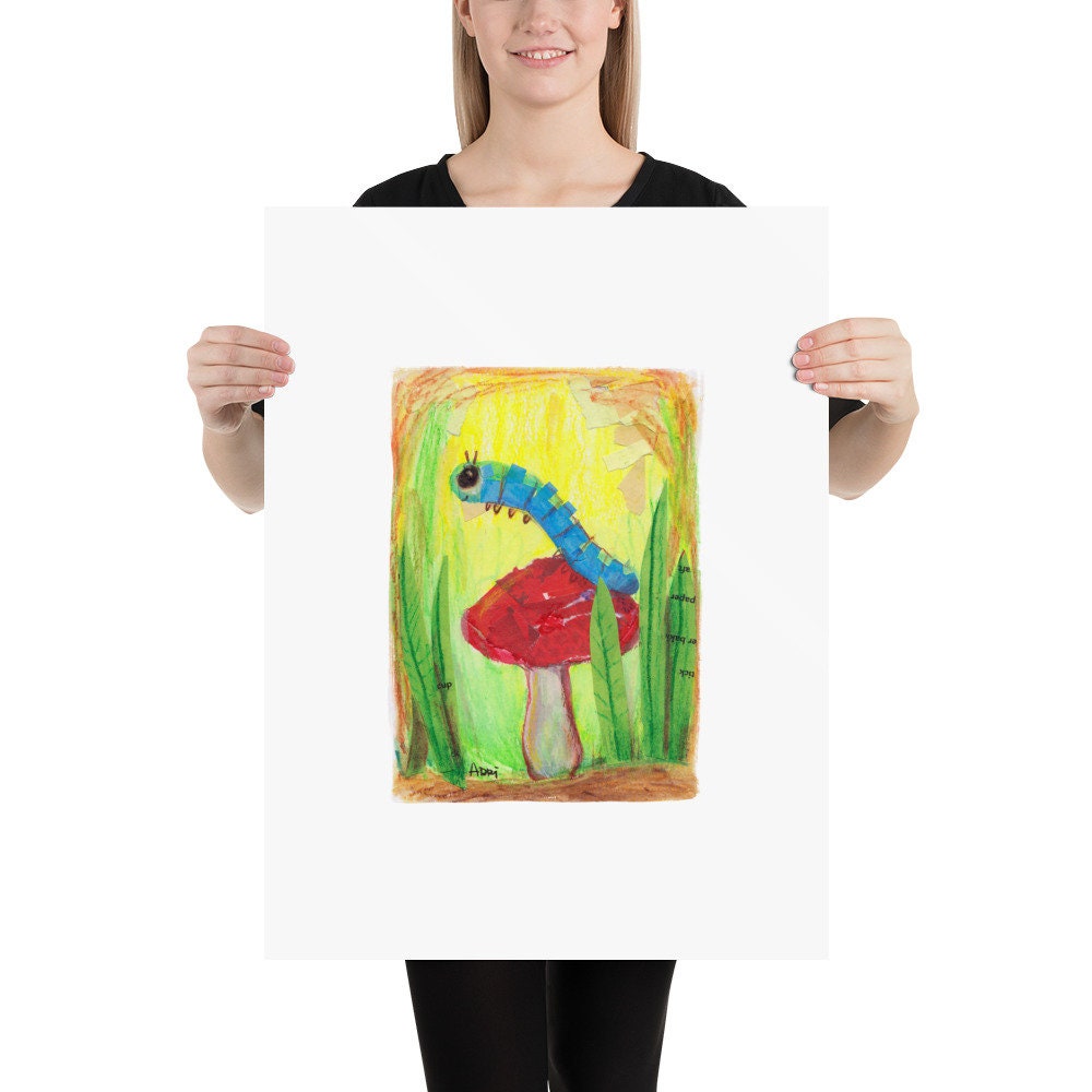 PRINT - Blue Caterpillar, art print in various sizes featuring art by Adriana Bergstrom