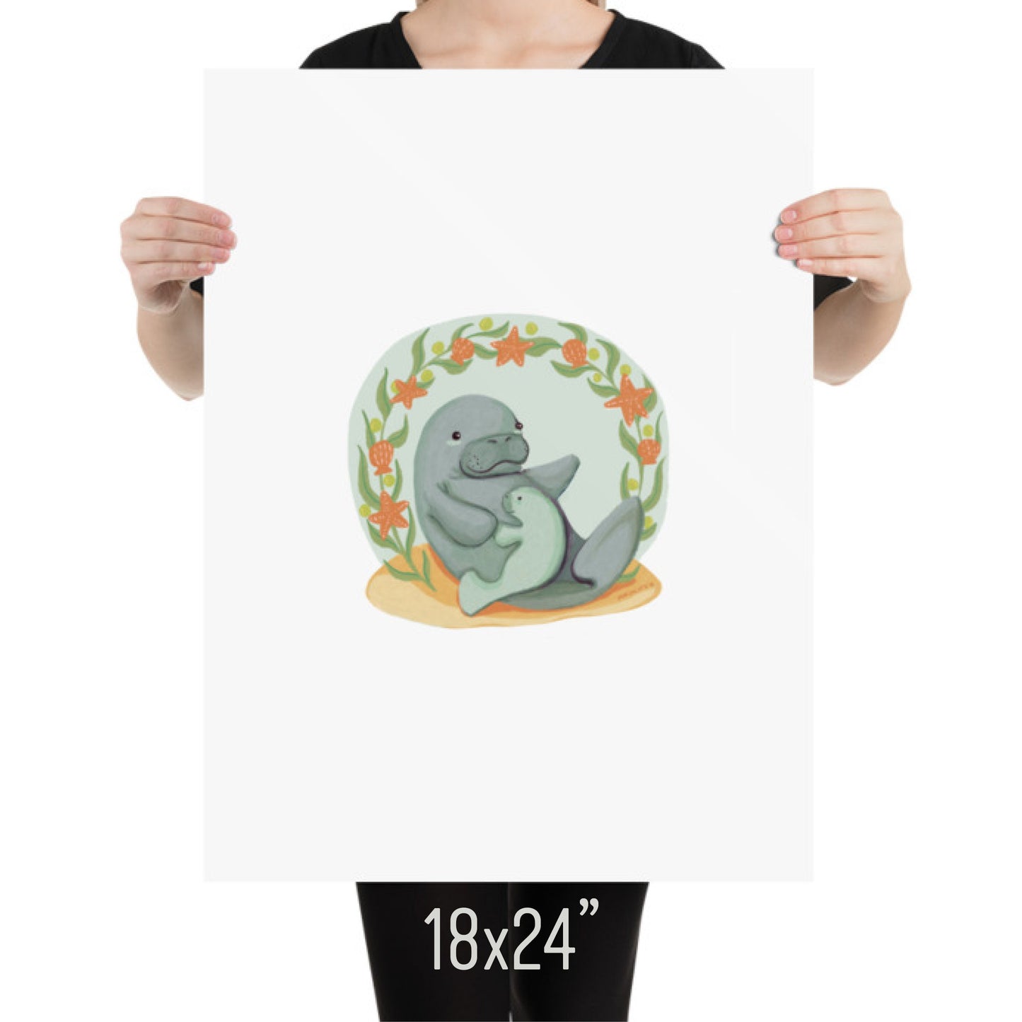 ART PRINT - Manatee Mama, Giclee ART PRINT in various sizes of artwork by Adriana Bergstrom