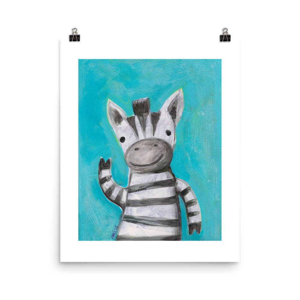 ART PRINT - Zebra Says Hello, featuring art by Adriana Bergstrom (Adriprints)