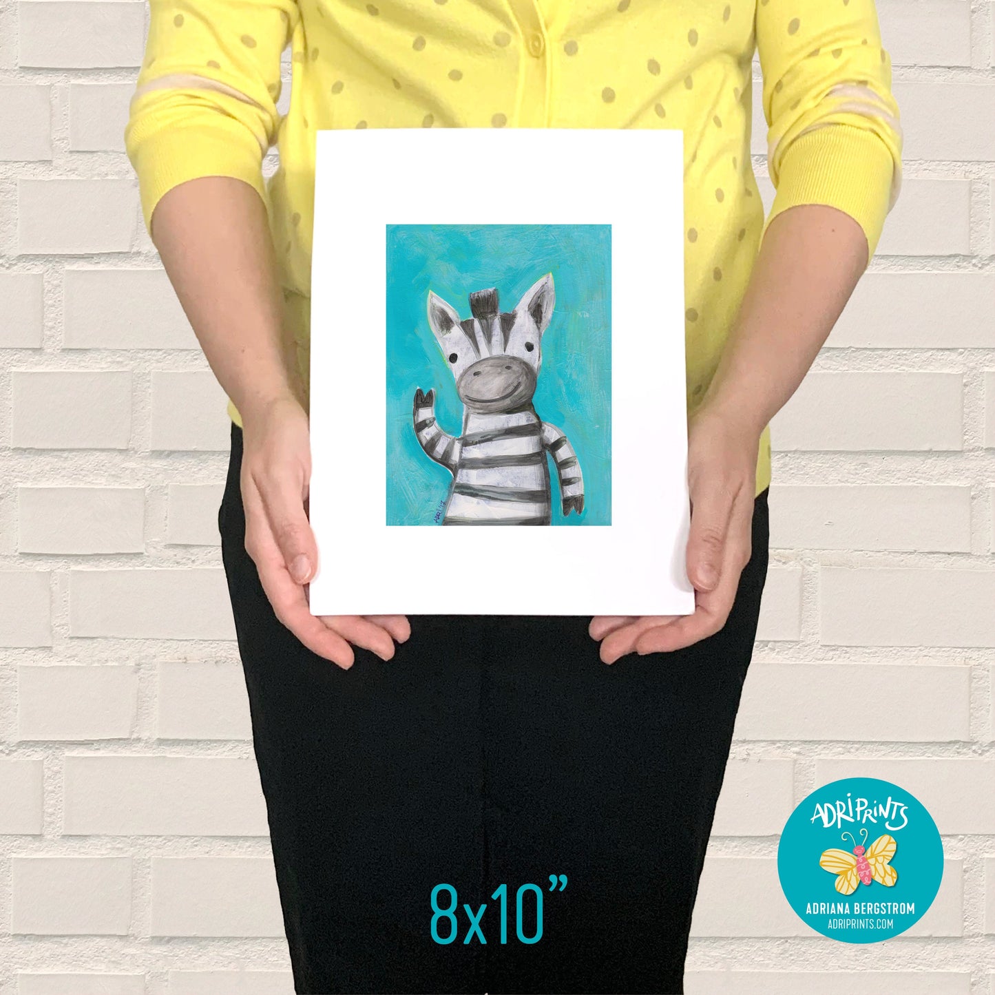 PRINT - Zebra Says Hello, featuring art by Adriana Bergstrom (Adriprints)