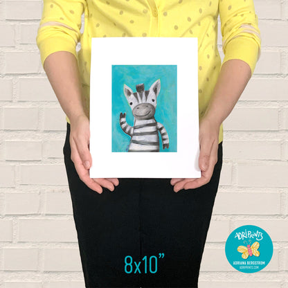 ART PRINT - Zebra Says Hello, featuring art by Adriana Bergstrom (Adriprints)