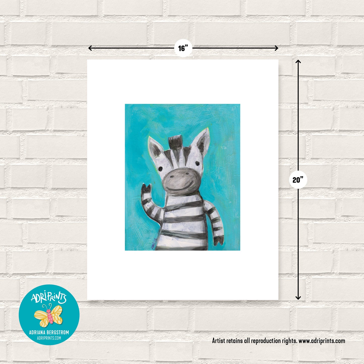 ART PRINT - Zebra Says Hello, featuring art by Adriana Bergstrom (Adriprints)